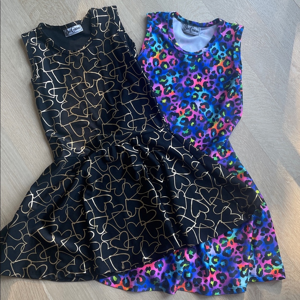 Girls' Dori Creations PAIR of: Heart and Leopard Print Dresses. Both size 8.